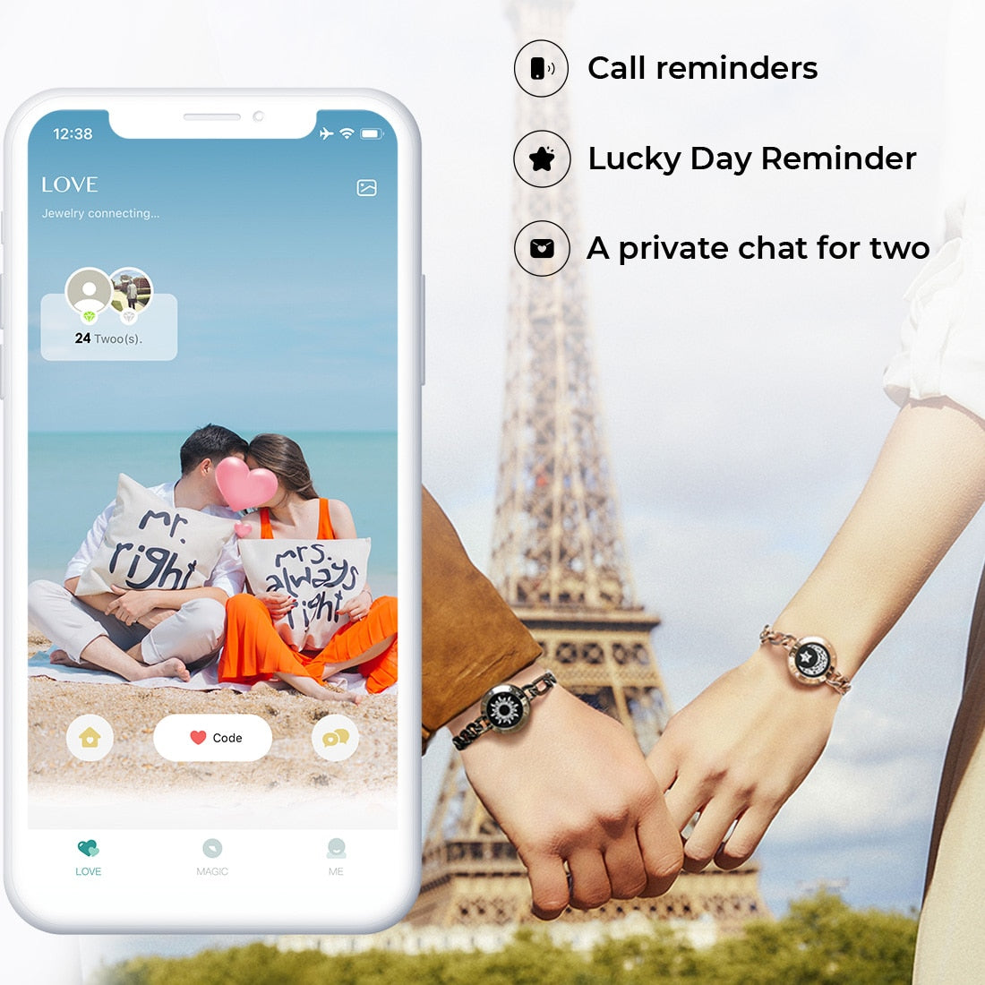 Long Distance Touch Light up & Vibrate Bracelets for Couples, Mother & Daughter & All Children/Parent