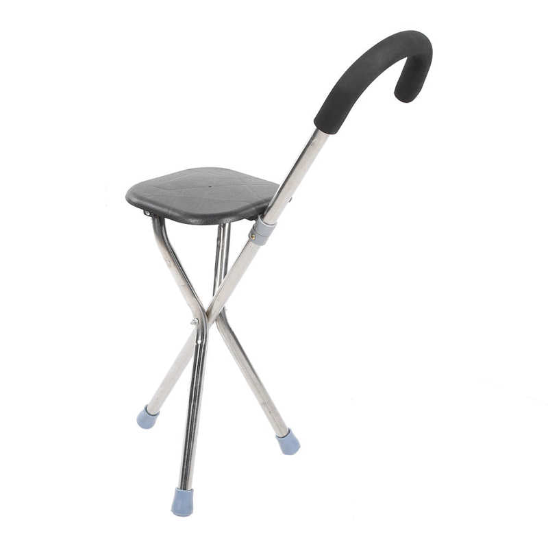 Folding Cane Stool Portable Walking Stick Chair Stainless Steel