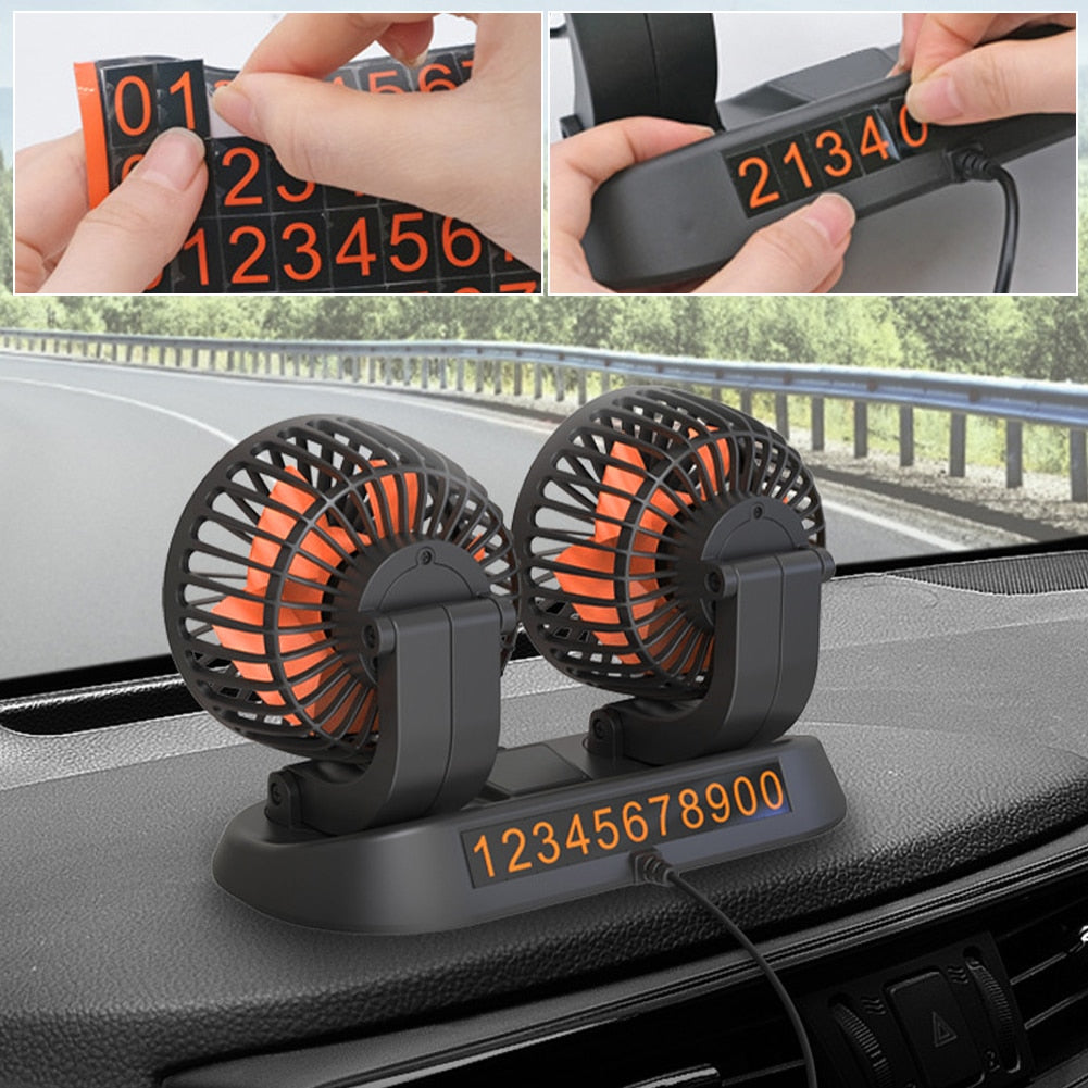 5/12/24V USB Car Cooling Fan 360° Adjustable Dual Head for front seats & back seats