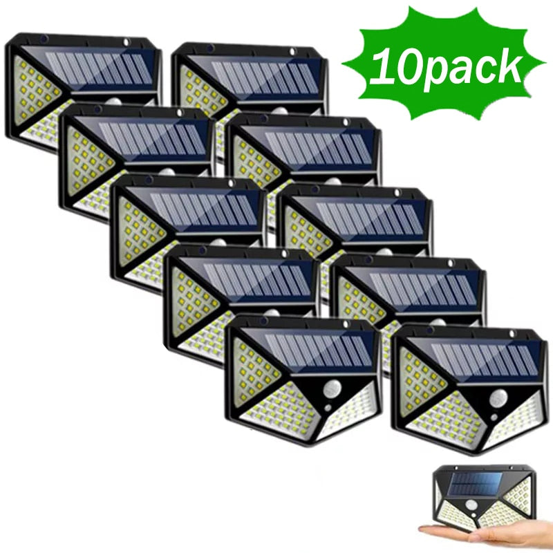 100 LED Solar Power Wall Light Motion Sensor Waterproof Outdoor Garden Lamp