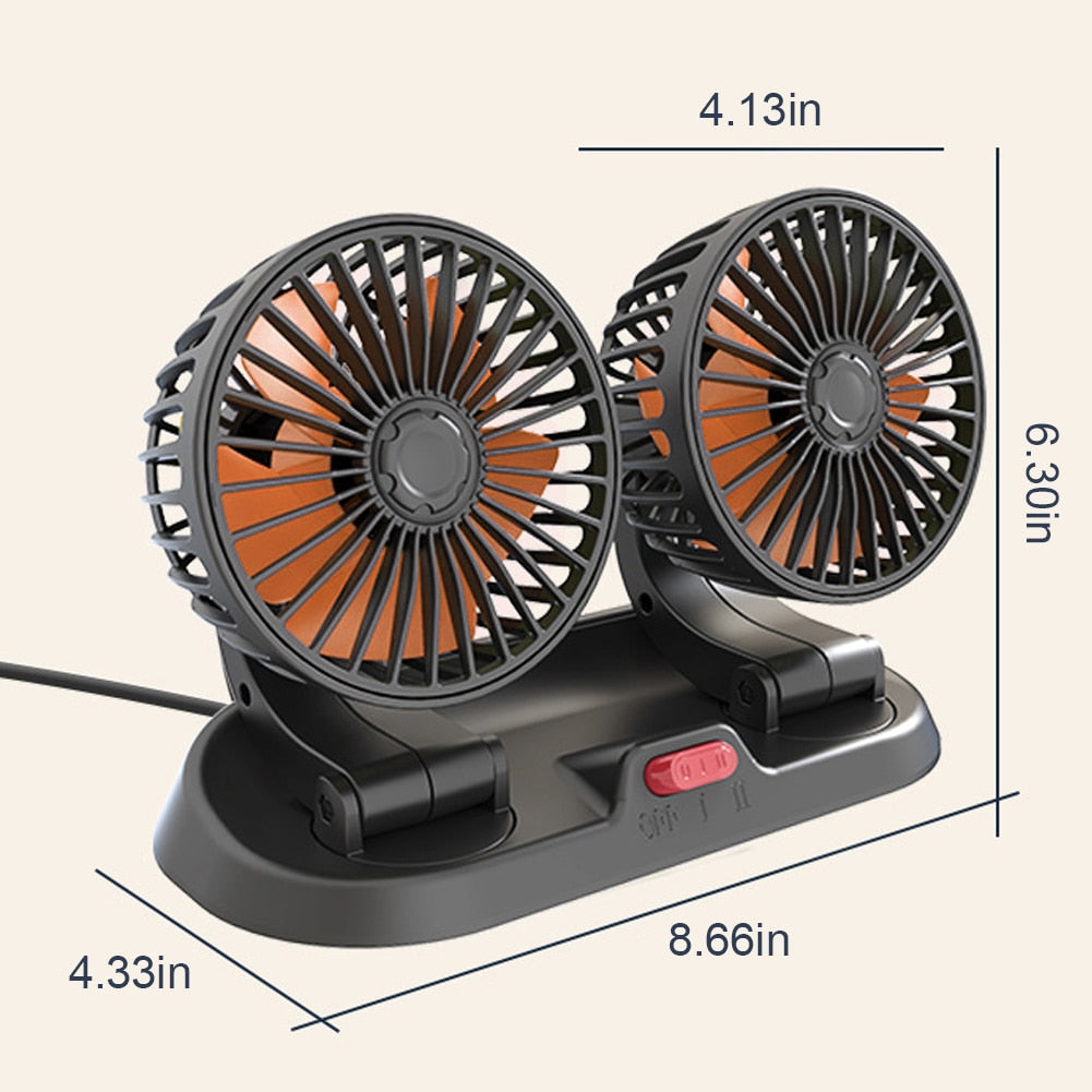 5/12/24V USB Car Cooling Fan 360° Adjustable Dual Head for front seats & back seats