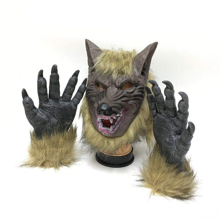 Halloween Latex Rubber Wolf Head Werewolf Gloves - Latex