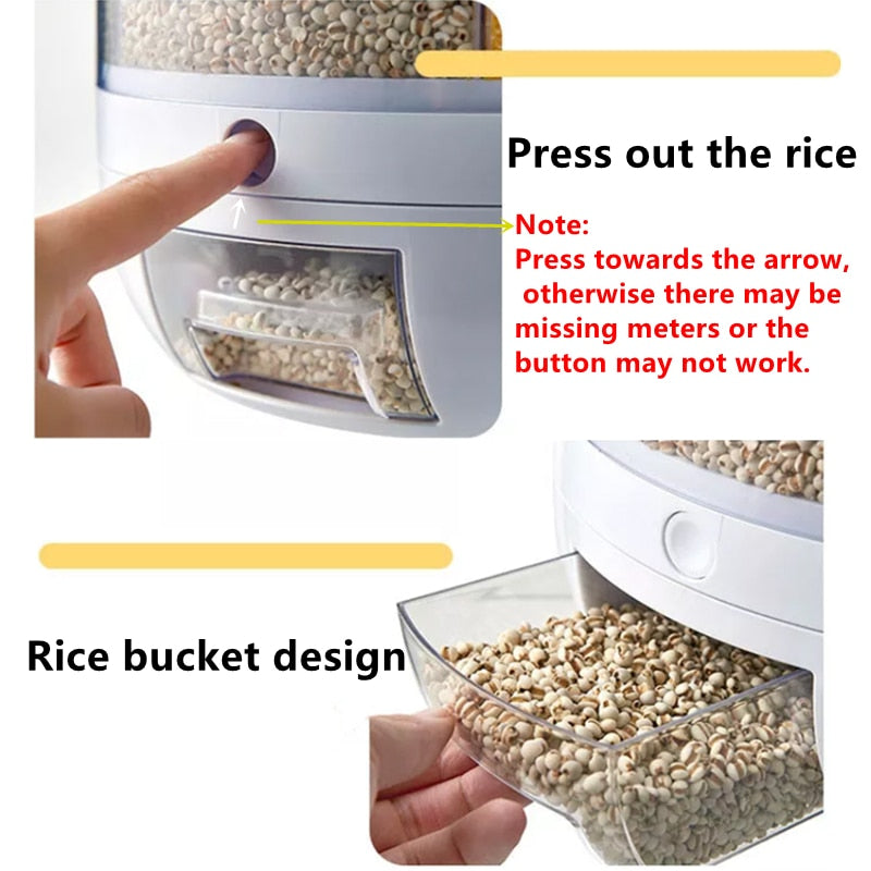 13 Pounds - Rotatable 360 Degree Rice Dispenser Sealed Dry Grain Bucket Moisture-proof Kitchen Food Container Storage Box