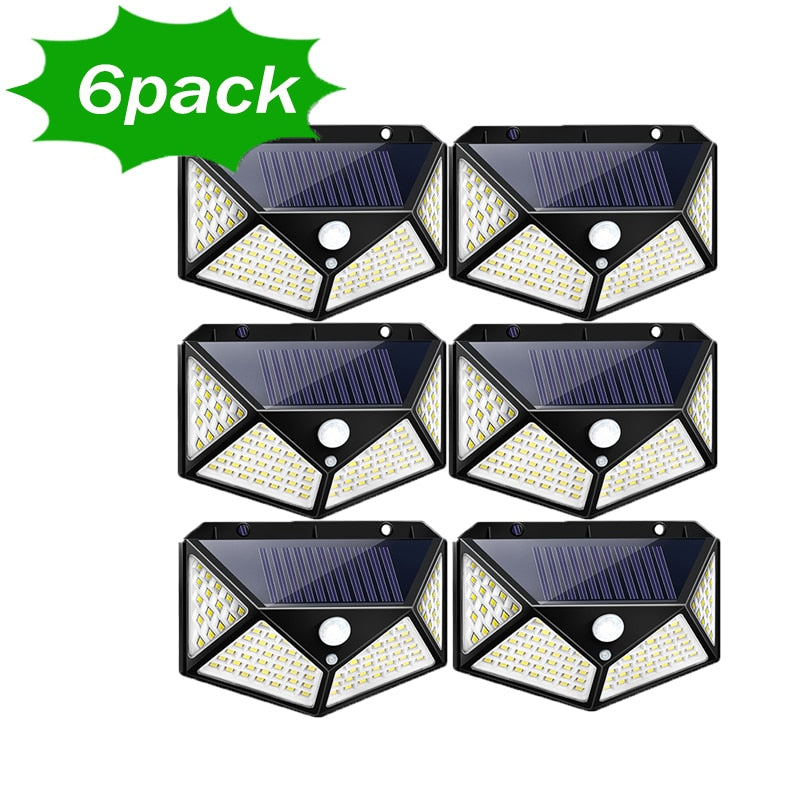 100 LED Solar Power Wall Light Motion Sensor Waterproof Outdoor Garden Lamp