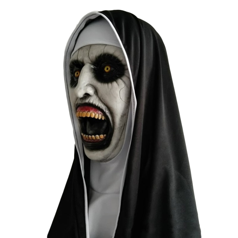 Scary Nun Latex Mask W/Headscarf