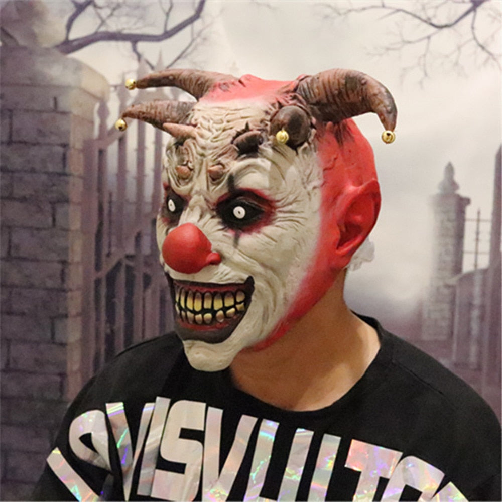 Horror Clown Scary Face Latex Mask with Bells