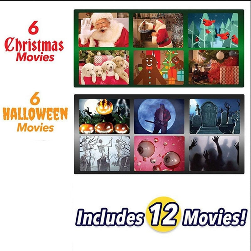 2023 Christmas Halloween Laser Projector 12 Movies Mini Home Theater/ Indoor Outdoor Window