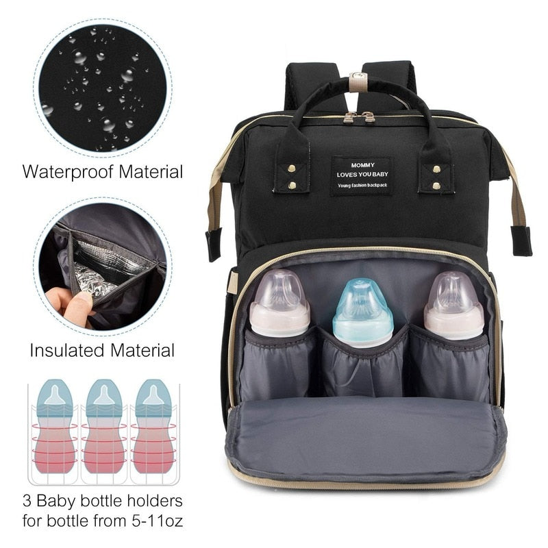 Foldable Baby Crib with Changing Pad Diaper Bag Backpack USB