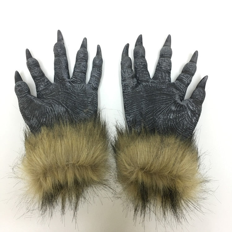 Halloween Latex Rubber Wolf Head Werewolf Gloves - Latex