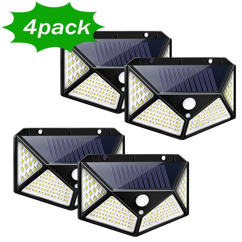 100 LED Solar Power Wall Light Motion Sensor Waterproof Outdoor Garden Lamp