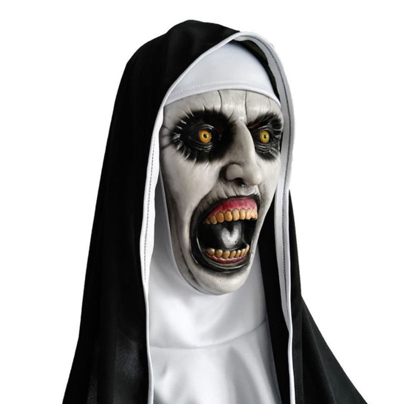 Scary Nun Latex Mask W/Headscarf