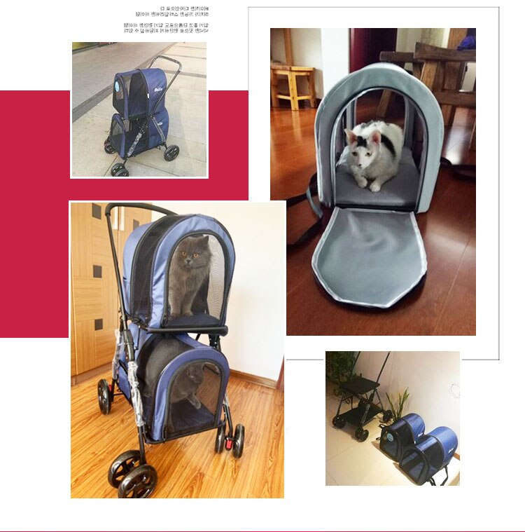 Lealoncat BL12 Four Wheels unique double Pet Stroller for Dog and Cat