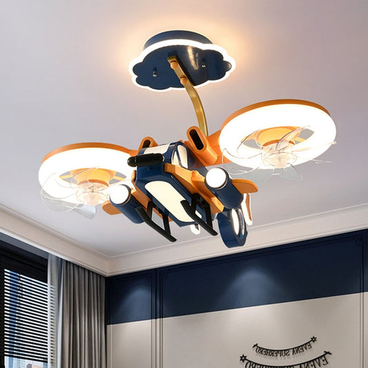 Children's Room Chandelier Boy Girl Creative Cartoon Smart Helicopter Model LED Fan Lamp Bedroom Room Ceiling Fan Lamp