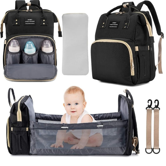 Foldable Baby Crib with Changing Pad Diaper Bag Backpack USB