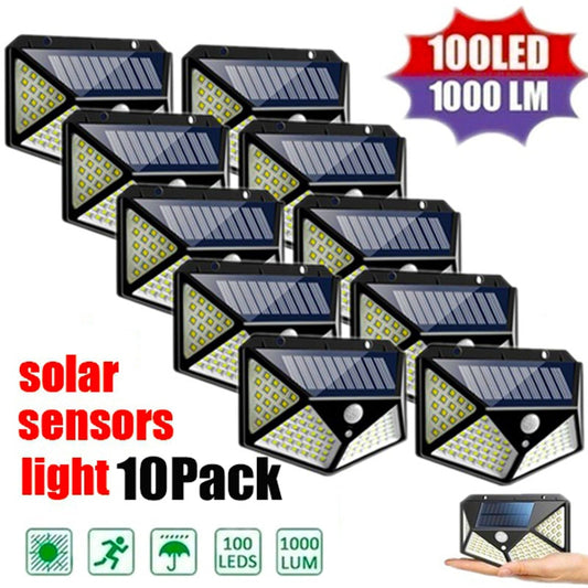 100 LED Solar Power Wall Light Motion Sensor Waterproof Outdoor Garden Lamp