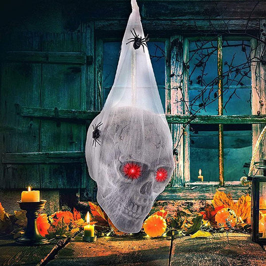 Halloween Horror Glowing Sound Control Spider Cotton Skull Prop